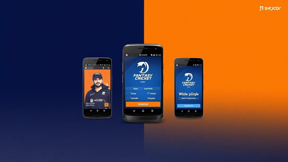 Three smartphones displaying fantasy cricket app download