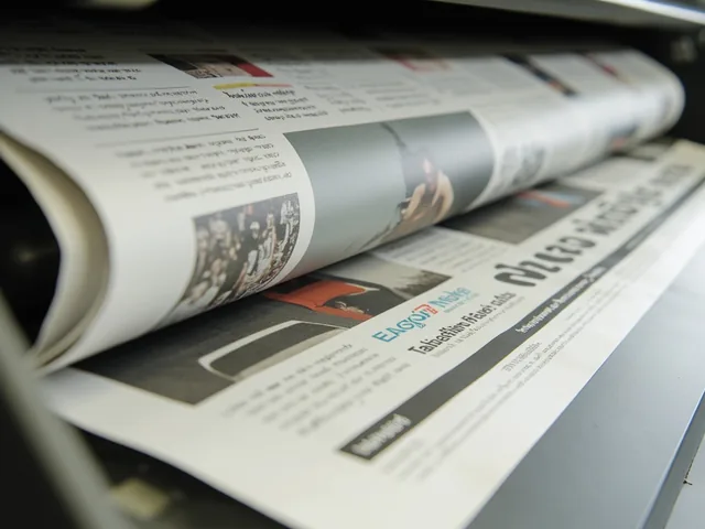 Newspaper printing press with cricket headlines