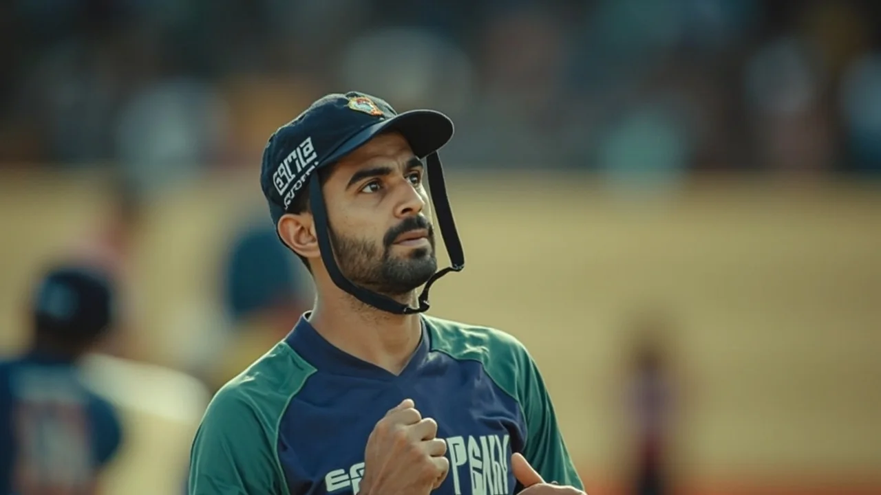 Medium-distance view of an IPL team huddle at the boundary rope, with the captain in conversation with the batting coach and the fielding group repositioning between overs, the kind of tactical decision that Rahane owned for two franchises