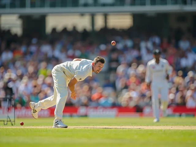 Fast bowler in delivery stride action photo