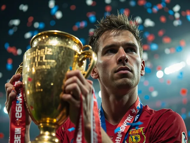 Fantasy league winner holding trophy with confetti