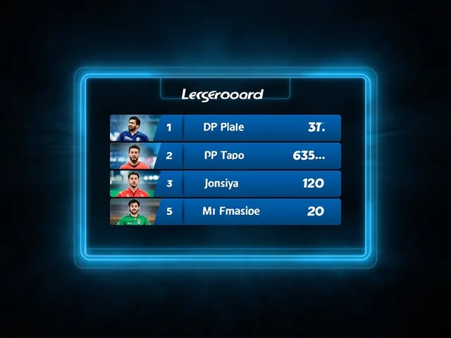 Leaderboard showing top fantasy players on glowing UI